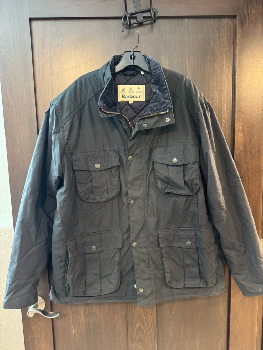 Barbour Men's Navy Waxed Cotton Field Jacket with Corduroy Collar